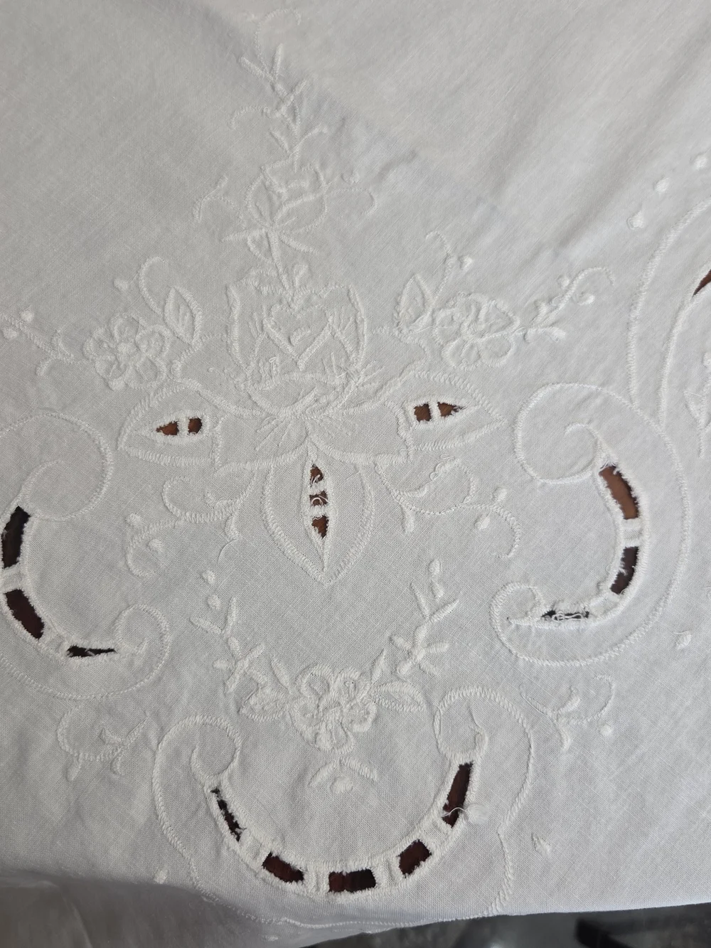VTG Handmade White Cotton Rectangular Cutwork Embroidered  Tablecloth 230x64